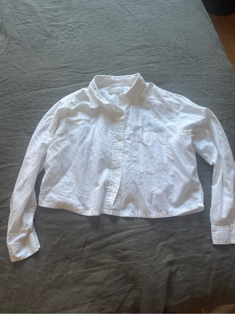 Cropped White Everlane Button-Up Collared Shirt